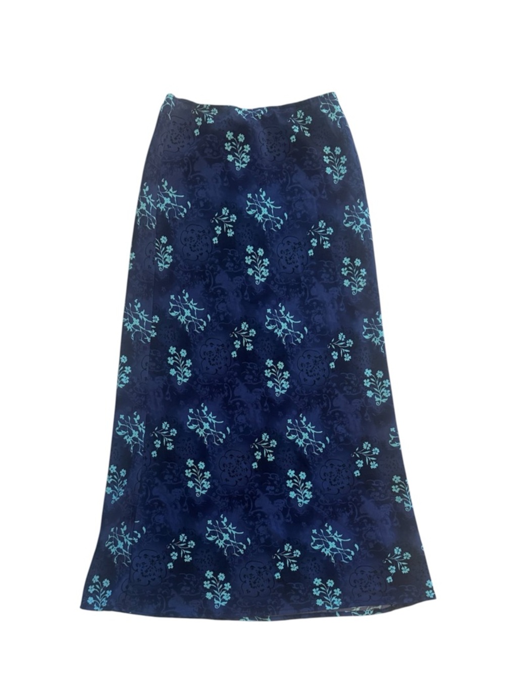 Vintage IN CHARGE Y2K Floral Fairycore Maxi Skirt Blue Teal Pattern Size Small